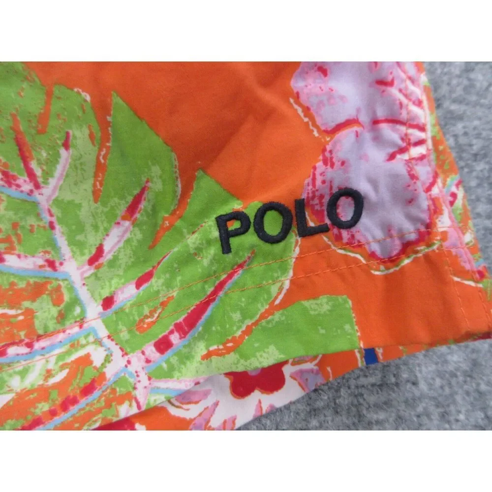 VINTAGE Polo Sport Swim Trunks Mens 32 Orange Floral Outdoors Board Shorts 32x21